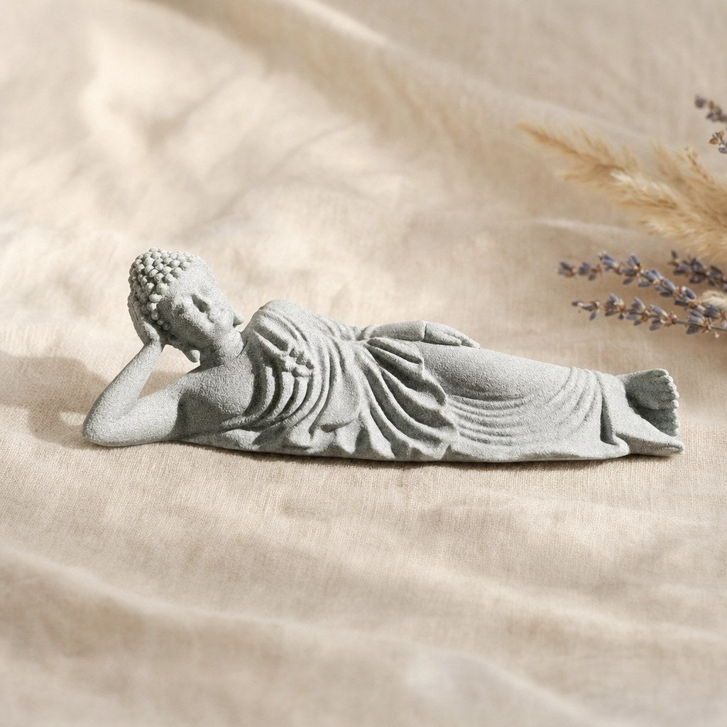 Statue Bouddha Couché en Pierre Reconstituée